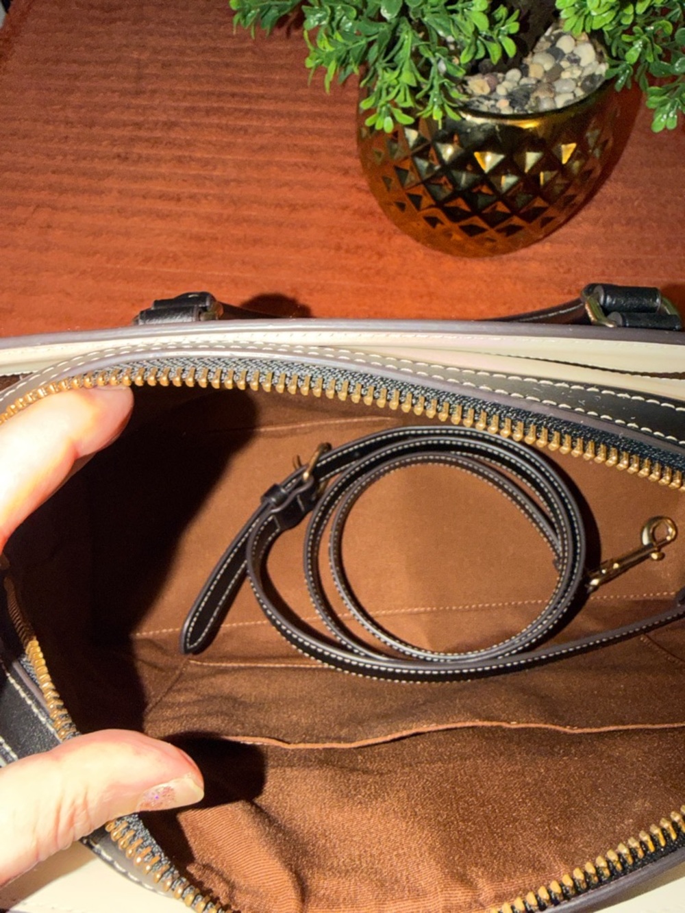 Coach Brown Signature Canvas Satchel with Black Trim - Picture 11 of 16